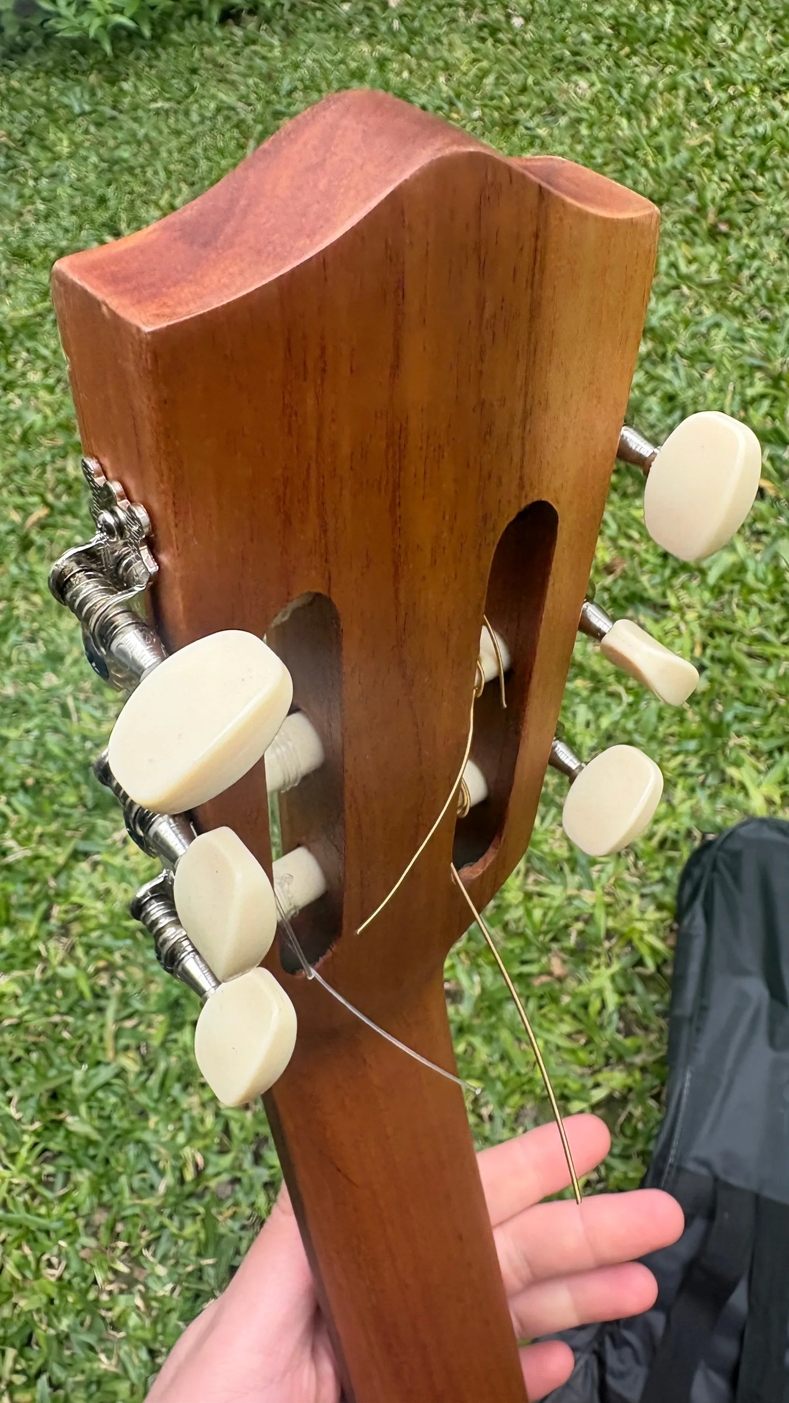Parte trasera del clavijero y las clavijas de la guitarra criolla